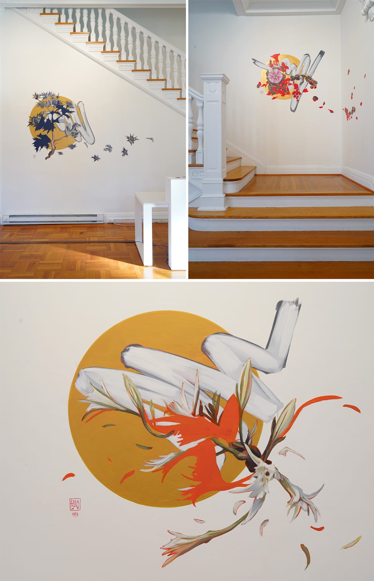Collage of various drawings on the walls of the Embassy of Spain